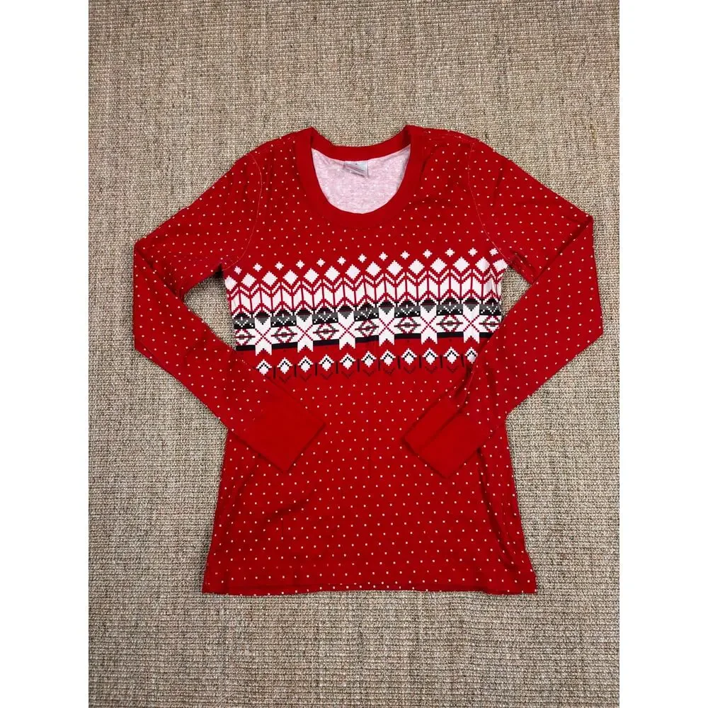 🎄 Hanna Andersson Womens Heritage Fair Isle Organic Cotton Pajama Set | M | Red